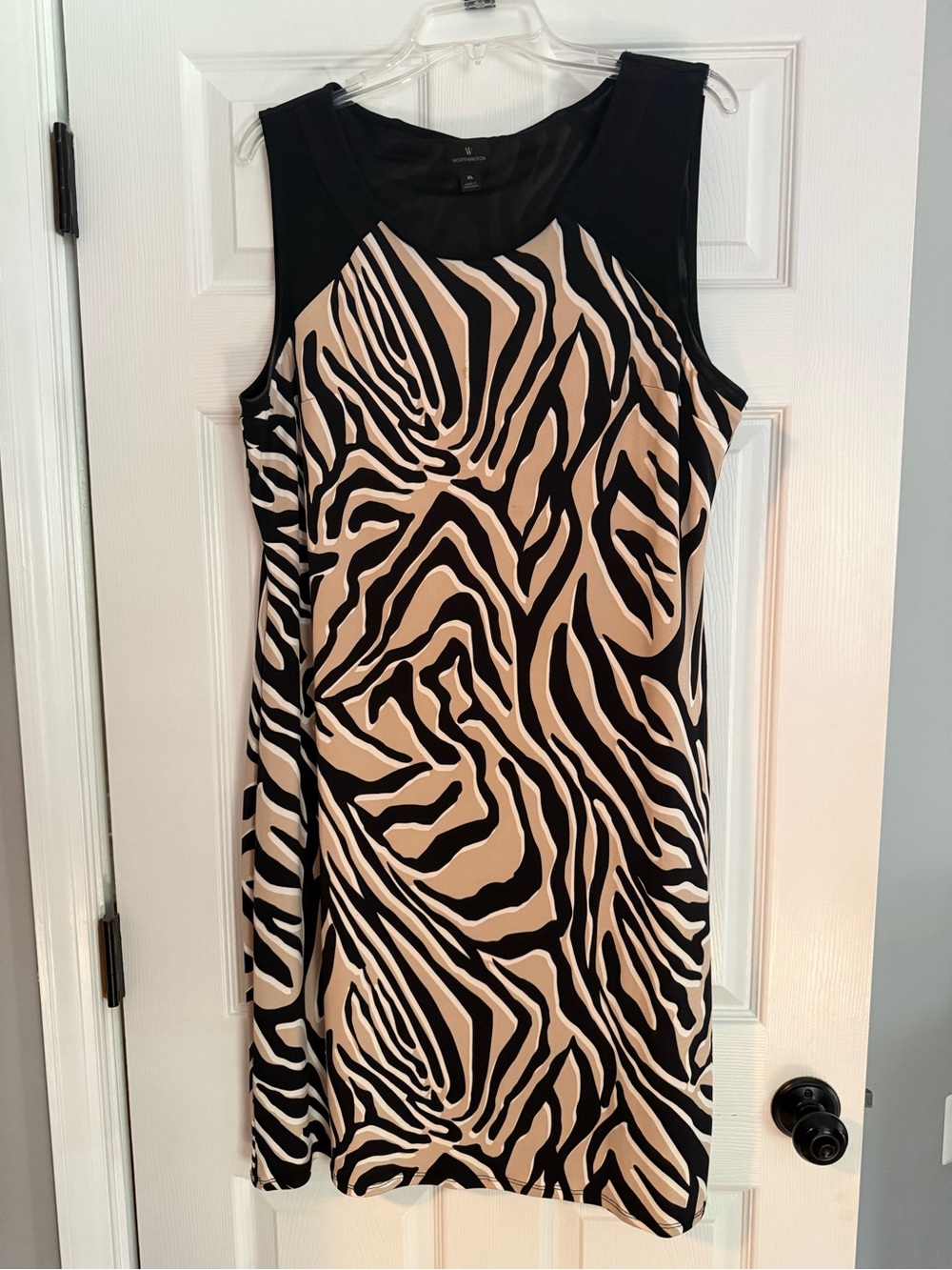 Worthington Black and Beige Zebra-Print Sleeveless Shift